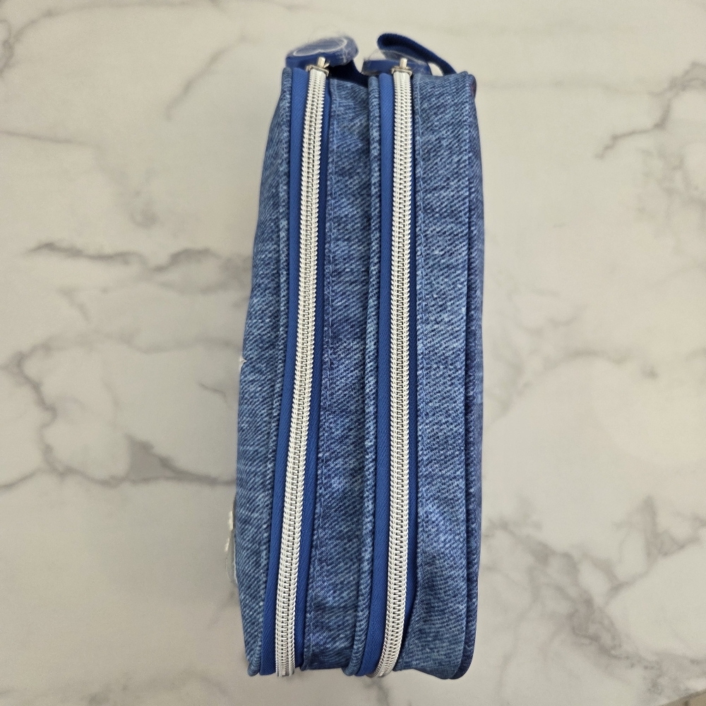 Y2K Blue Denim Cosmetic Travel Pouch Double Zipper Pencil Case Emoji Patches - Picture 14 of 14
